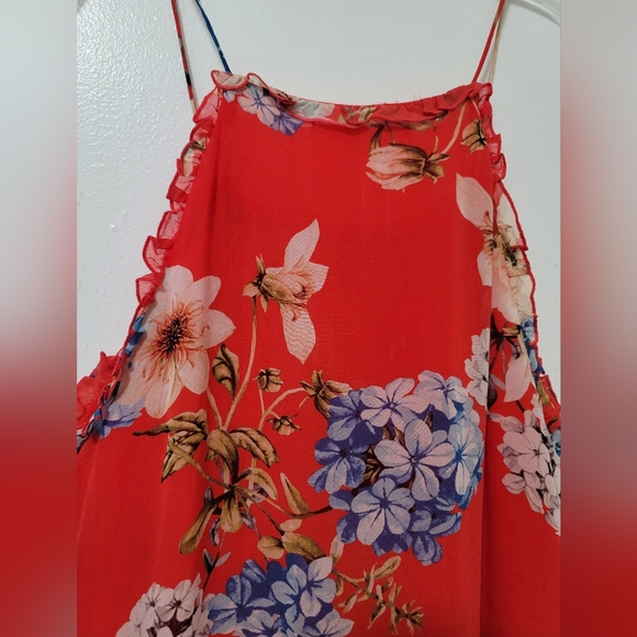 NICHOLAS X Revolve Red Floral Crochet Trimmed Silk Halter Mini Shift Dress Sz6 - Picture 12 of 16